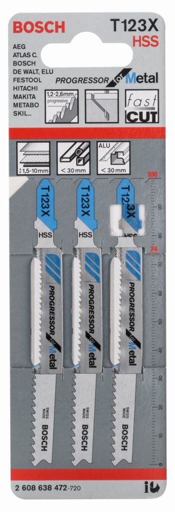 Bosch PRO Metal thick and thin T123XF Stichsägeblatt, 100&nbsp;mm, 3-tlg. Produktbild img1 L