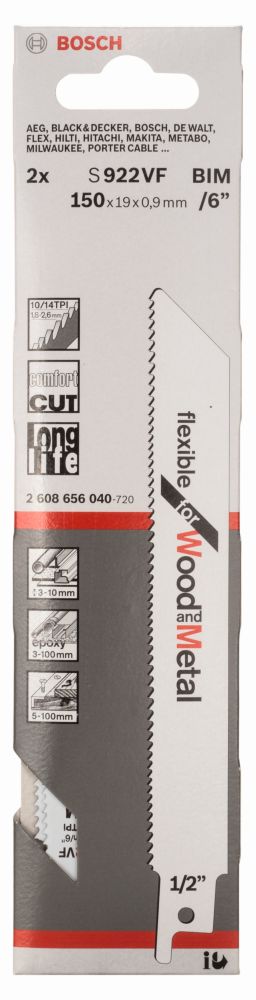 Bosch Säbelsägeblatt S 922 VF, Flexible for Wood and Metal, 2er-Pack Produktbild img2 L