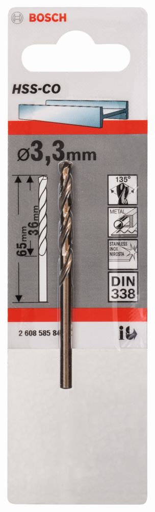 Bosch Metallbohrer HSS-Co, DIN 338, 3,3 x 36 x 65 mm, 1er-Pack Produktbild img1 L