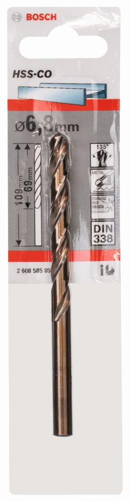 Bosch Metallbohrer HSS-Co, DIN 338, 6,8 x 69 x 109 mm, 1er-Pack Produktbild img1 L