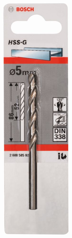 Bosch Metallbohrer HSS-G, DIN 338, 5 x 52 x 86 mm, 1er-Pack Produktbild img1 L