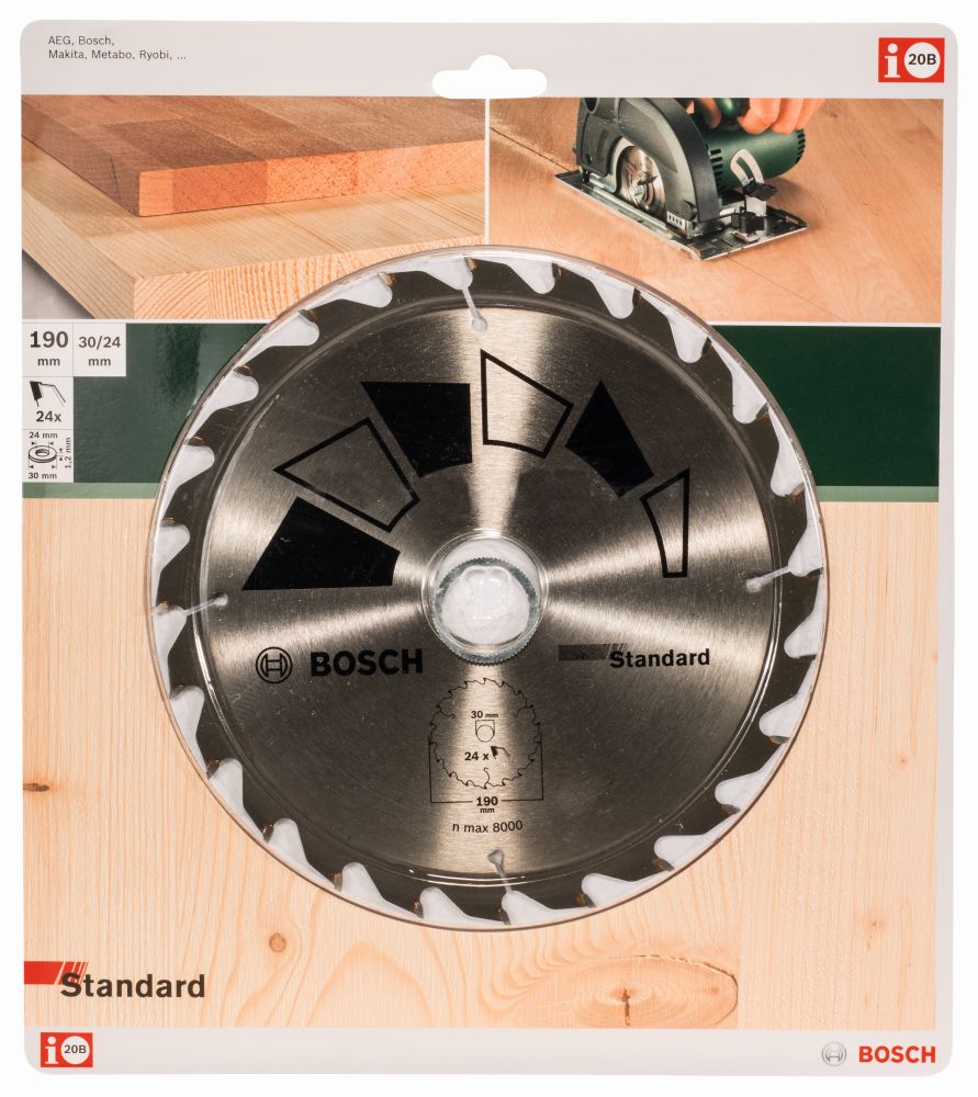 Bosch Kreissägeblatt STANDARD D= 190 mm, Bohrung= 30 mm, Z= 24 Produktbild img2 L