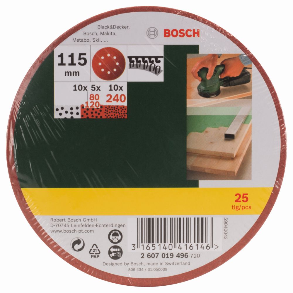 Bosch Schleifblatt-Set für Exzenterschleifer, 25-teilig, 8 Löcher, 115mm, 80 - 240 Produktbild img2 L