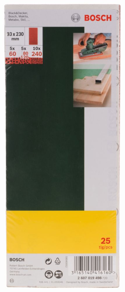 Bosch Schleifblatt-Set für Schwingschleifer, 25-teilig, ungelocht, 93 x 230mm, 60-240 Produktbild img2 L