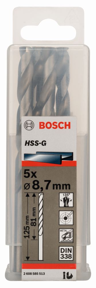 Bosch PRO Metal HSS-G Spiralbohrer, 8,7&nbsp;x&nbsp;81&nbsp;x&nbsp;125&nbsp;mm, 5-tlg. Produktbild img1 L