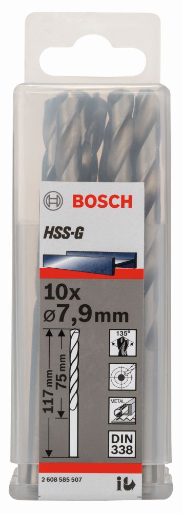 Bosch PRO Metal HSS-G Spiralbohrer, 7,9 x 75 x 117 mm, 10-tlg. Produktbild img1 L