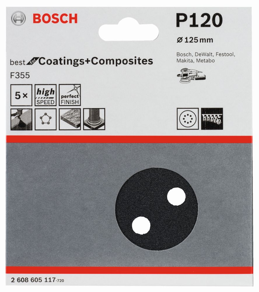 Bosch PRO F355 Schleifblatt, 125&nbsp;mm, 120, 5-tlg. Produktbild img6 L