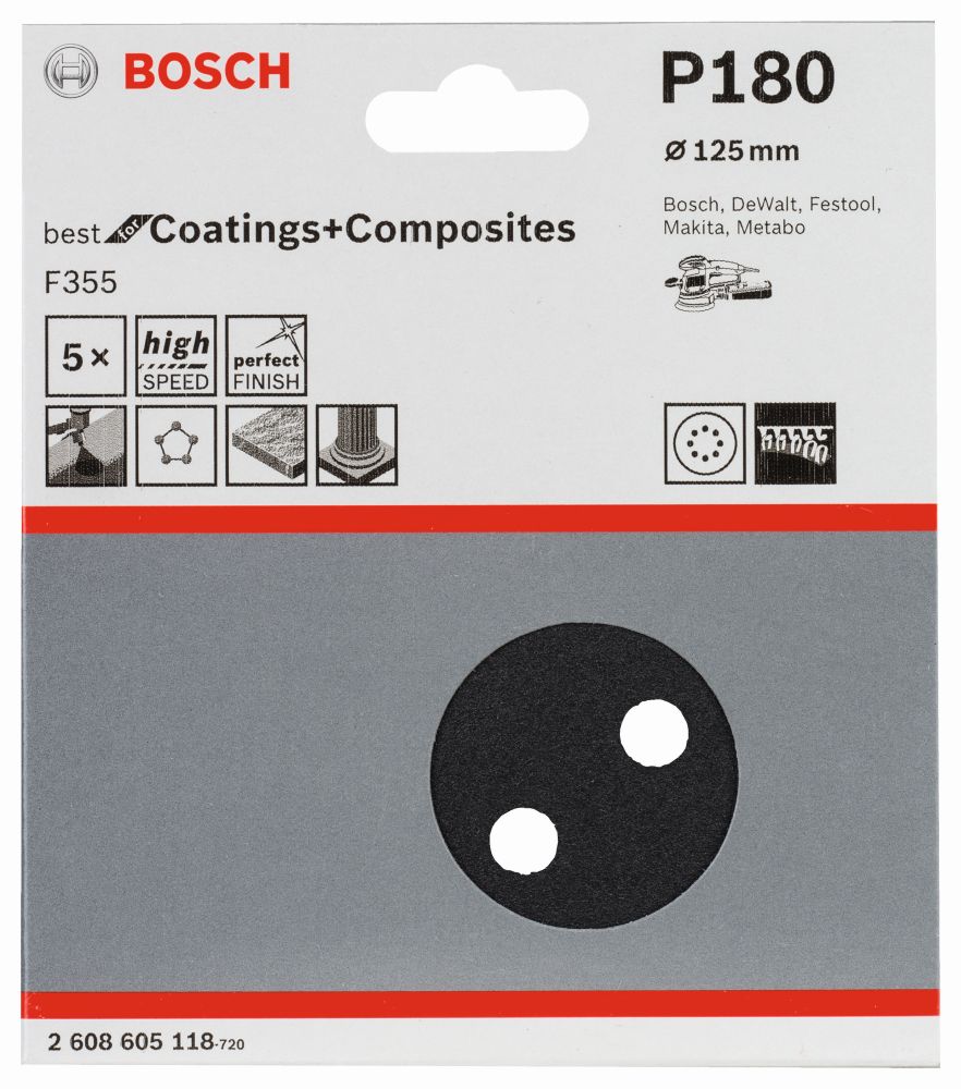 Bosch PRO F355 Schleifblatt, 125 mm, G180, 5-tlg. Produktbild img6 L