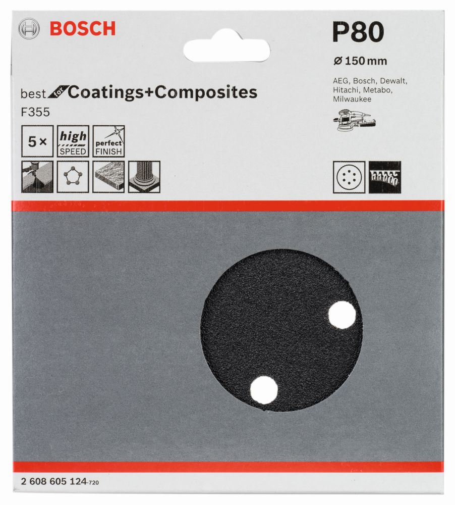 Bosch PRO F355 Schleifblatt, 150 mm, G80, 5-tlg. Produktbild img6 L
