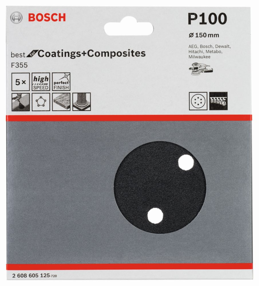 Bosch PRO F355 Schleifblatt, 150 mm, G100, 5-tlg. Produktbild img6 L