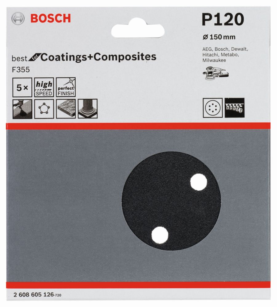 Bosch PRO F355 Schleifblatt, 150&nbsp;mm, G120, 5-tlg. Produktbild img6 L