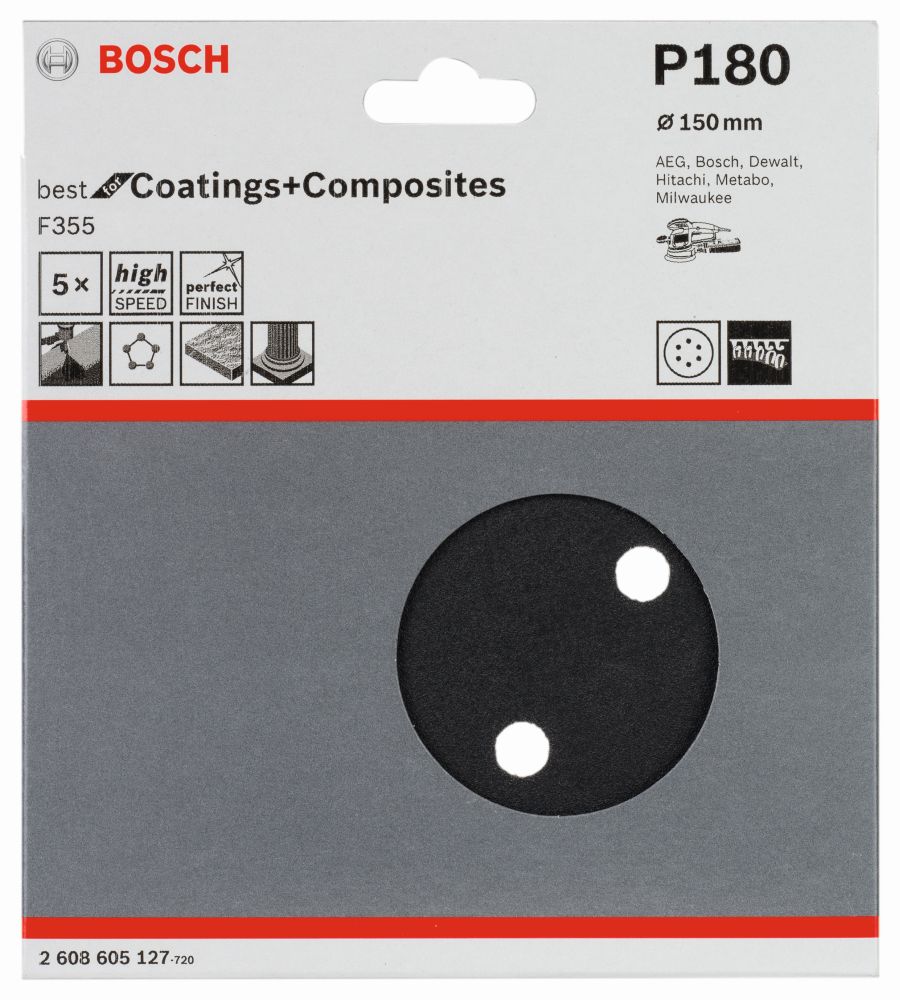 Bosch PRO F355 Schleifblatt, 150 mm, G180, 5-tlg. Produktbild img6 L