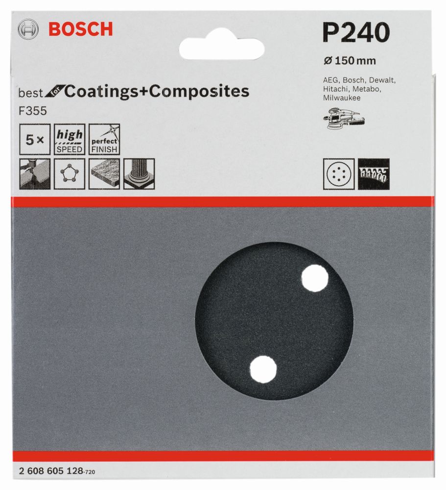 Bosch PRO F355 Schleifblatt, 150&nbsp;mm, G240, 5-tlg. Produktbild img6 L