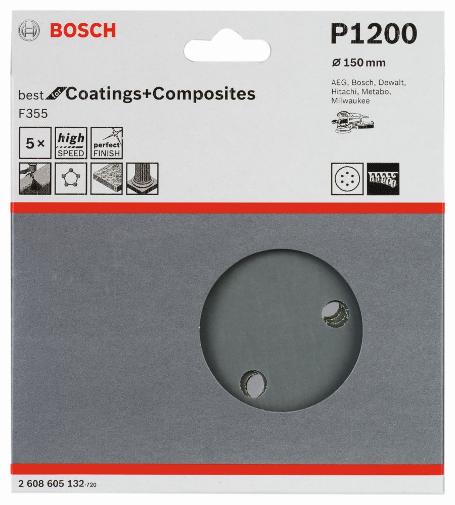 Bosch PRO F355 Schleifblatt, 150&nbsp;mm, G1200, 5-tlg. Produktbild img6 L