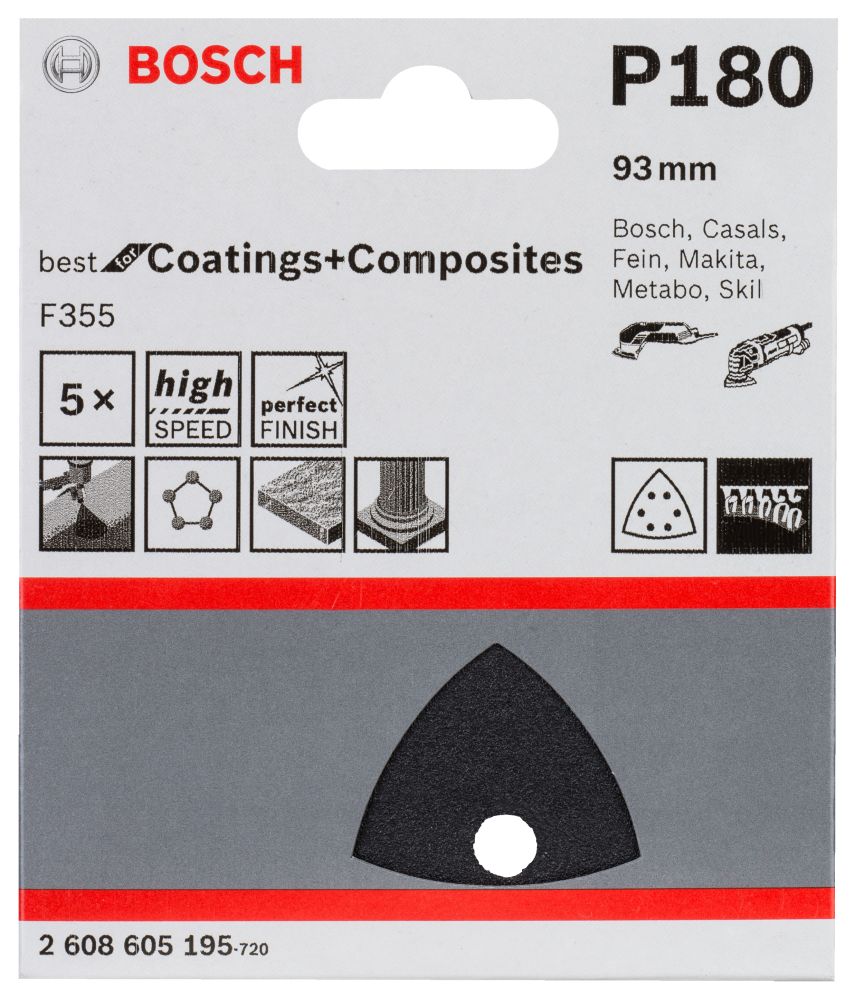 Bosch PRO F355 Schleifblatt, 93 mm, G180, 5-tlg. Produktbild img6 L