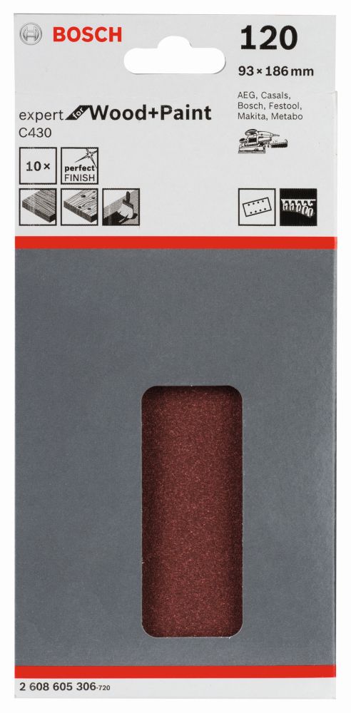 Bosch Schleifblatt C430, 93 x 186 mm, 120, 8 Löcher, 10er-Pack Produktbild img2 L