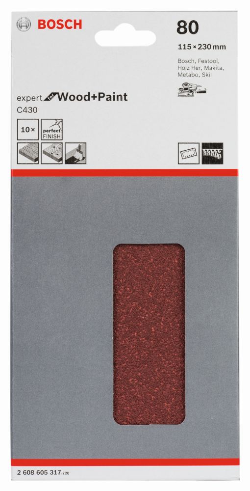Bosch Schleifblatt C430, 115 x 230 mm, 80, 14 Löcher, 10er-Pack Produktbild img2 L