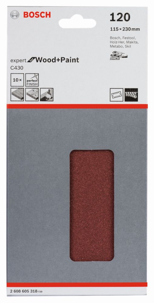 Bosch Schleifblatt C430, 115 x 230 mm, 120, 14 Löcher, 10er-Pack Produktbild img2 L