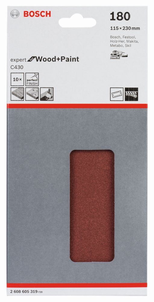 Bosch Schleifblatt C430, 115 x 230 mm, 180, 14 Löcher, 10er-Pack Produktbild img2 L