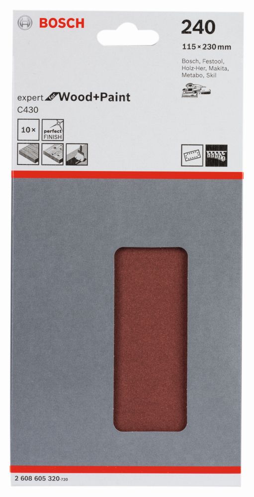 Bosch Schleifblatt C430, 115 x 230 mm, 240, 14 Löcher, 10er-Pack Produktbild img2 L