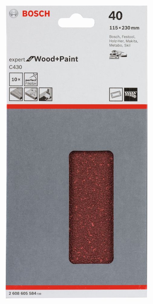 Bosch Schleifblatt C430, 115 x 230 mm, 40, 14 Löcher, 10er-Pack Produktbild img2 L