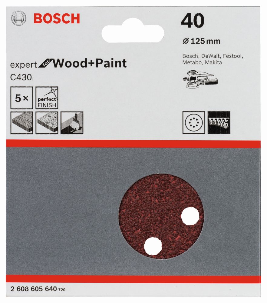 Bosch Schleifblatt C430 für Exzenterschleifer, 5er-Pack, 8 Löcher, 125mm Produktbild img2 L