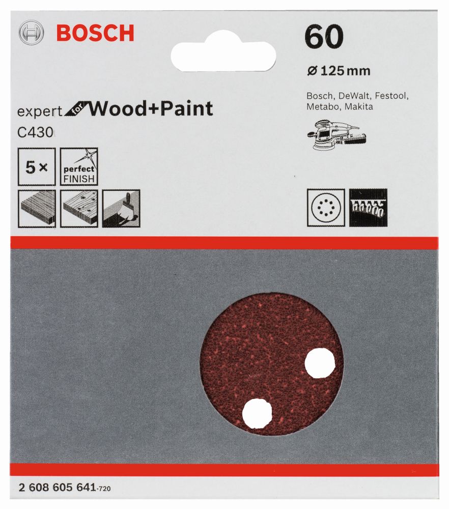 Bosch Schleifblatt C430, 125 mm, 60, 8 Löcher, Klett, 5er-Pack Produktbild img2 L