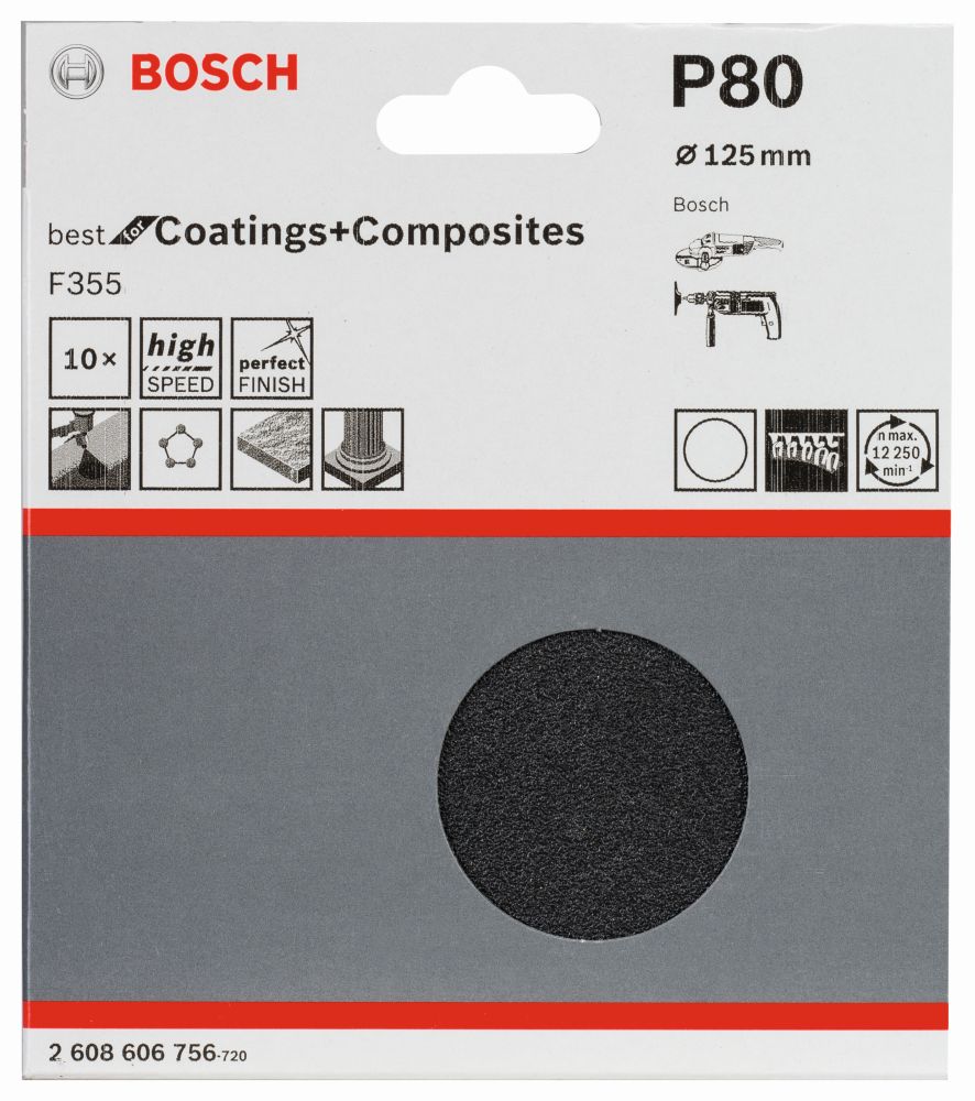 Bosch Schleifblatt Papier F355 für Winkelschleifer 10er-Pack Klett ø125mm Produktbild img6 L