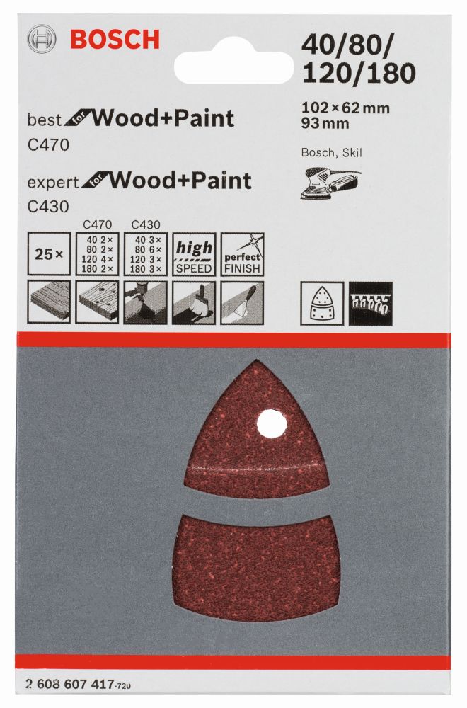 Bosch Schleifblatt-Set C470 und C430, 102 x 62, 93mm, 40 - 180, 25er-Pack Produktbild img2 L