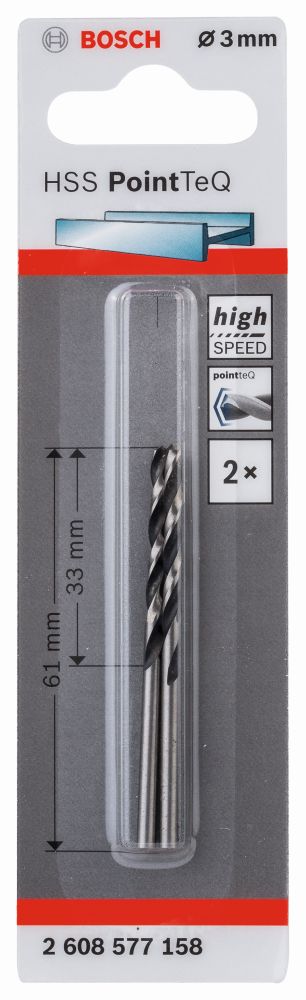 Bosch Metallspiralbohrer HSS PointTeQ, DIN 338, 3,0 mm, 2er-Pack Produktbild img1 L