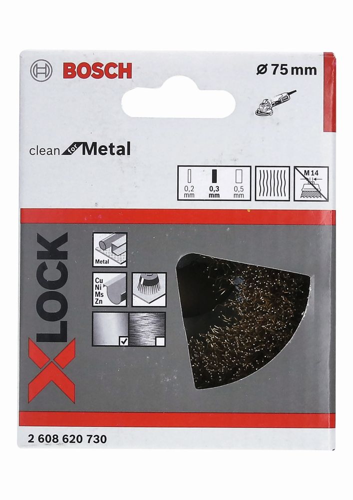 Bosch Topfbürste X-LOCK Clean for Metal, 70mm, 0,3mm, gewellte Messingbürste Produktbild img1 L