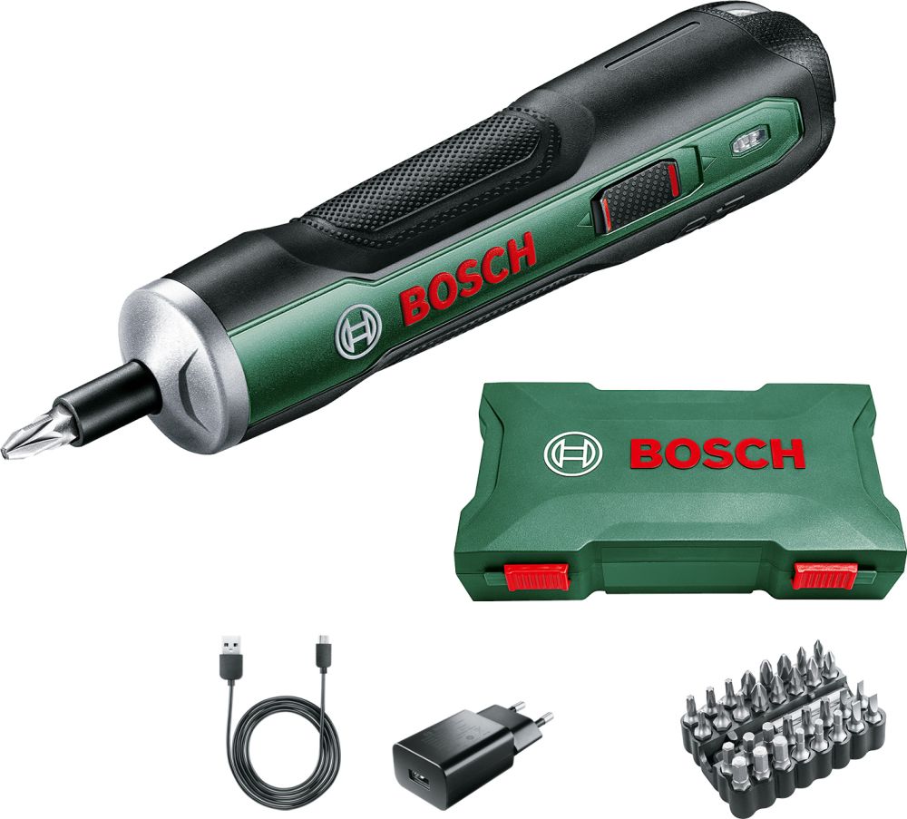 Bosch Akku-Schrauber PushDrive, 32-tlg. Schrauberbit-Set, Aufbewahrungsbox Produktbild img1 L