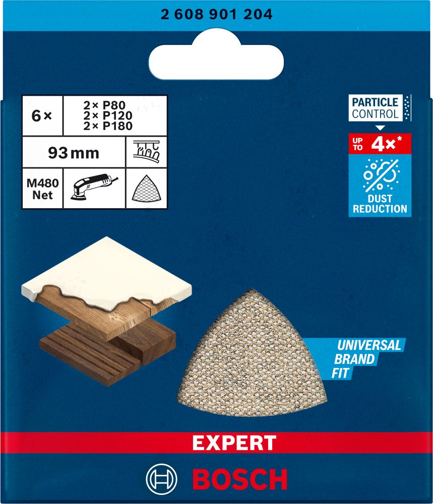 Bosch EXPERT M480 Schleifnetz-Set, 93 x 93 mm, 6 Stück. Für Deltaschleifer Produktbild img2 L