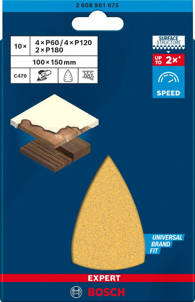 Bosch EXPERT C470 Schleifpapier-Set, 100 x 150 mm, K 60/120/180, 10 Stück Produktbild img1 L