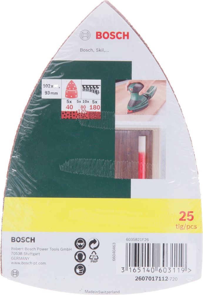 Bosch Schleifblatt-Set für Multischleifer, 25-teilig, 11 Löcher, 102 x 62mm Produktbild img2 L