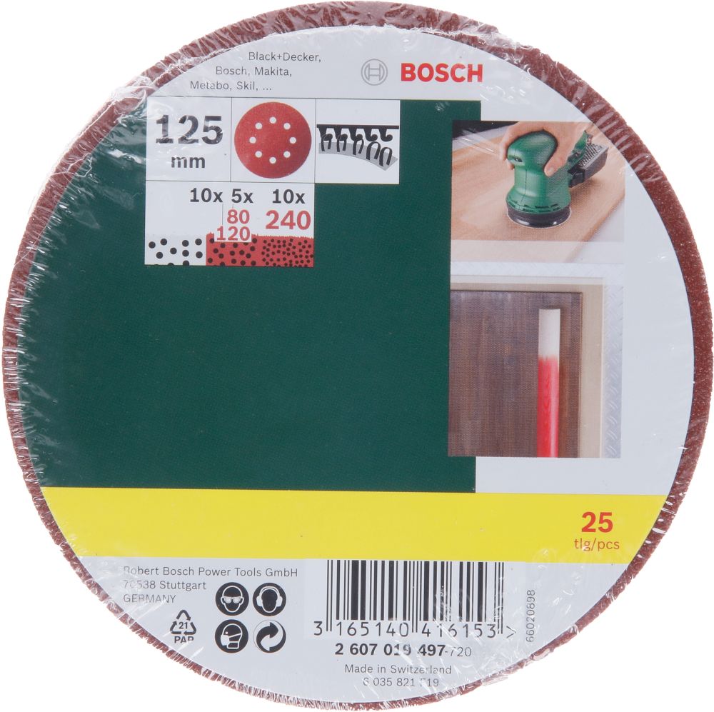 Bosch Schleifblatt-Set für Exzenterschleifer, 25-teilig, 8 Löcher, 125mm, 80 - 240 Produktbild img2 L