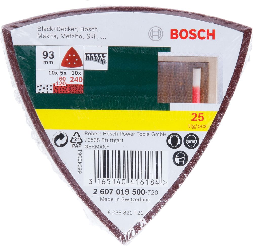 Bosch Schleifblatt-Set für Deltaschleifer, 25-teilig, 6 Löcher, 93mm, 60 - 240 Produktbild img2 L