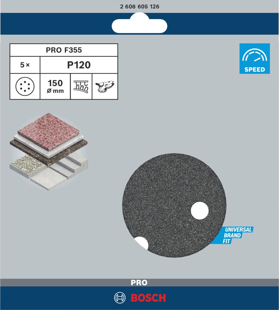 Bosch PRO F355 Schleifblatt, 150&nbsp;mm, G120, 5-tlg. Produktbild img2 L