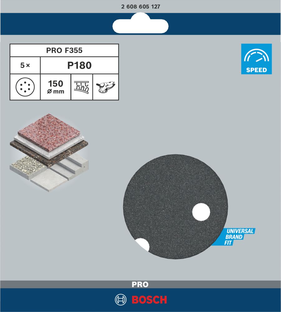 Bosch PRO F355 Schleifblatt, 150 mm, G180, 5-tlg. Produktbild img2 L
