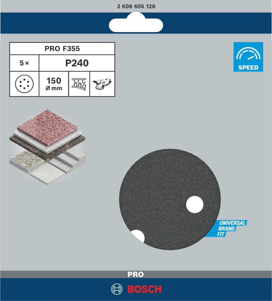 Bosch PRO F355 Schleifblatt, 150&nbsp;mm, G240, 5-tlg. Produktbild img2 L