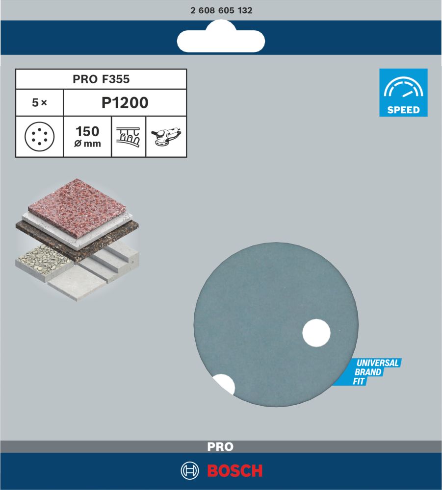 Bosch PRO F355 Schleifblatt, 150&nbsp;mm, G1200, 5-tlg. Produktbild img2 L