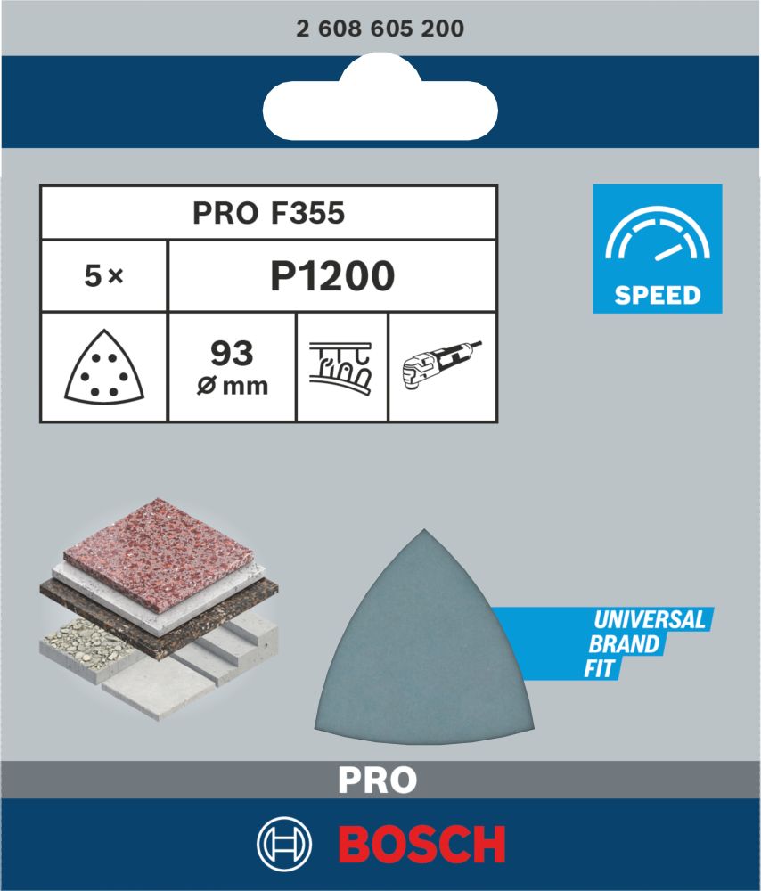 Bosch PRO F355 Schleifblatt, 93 mm, G1200, 5-tlg. Produktbild img2 L