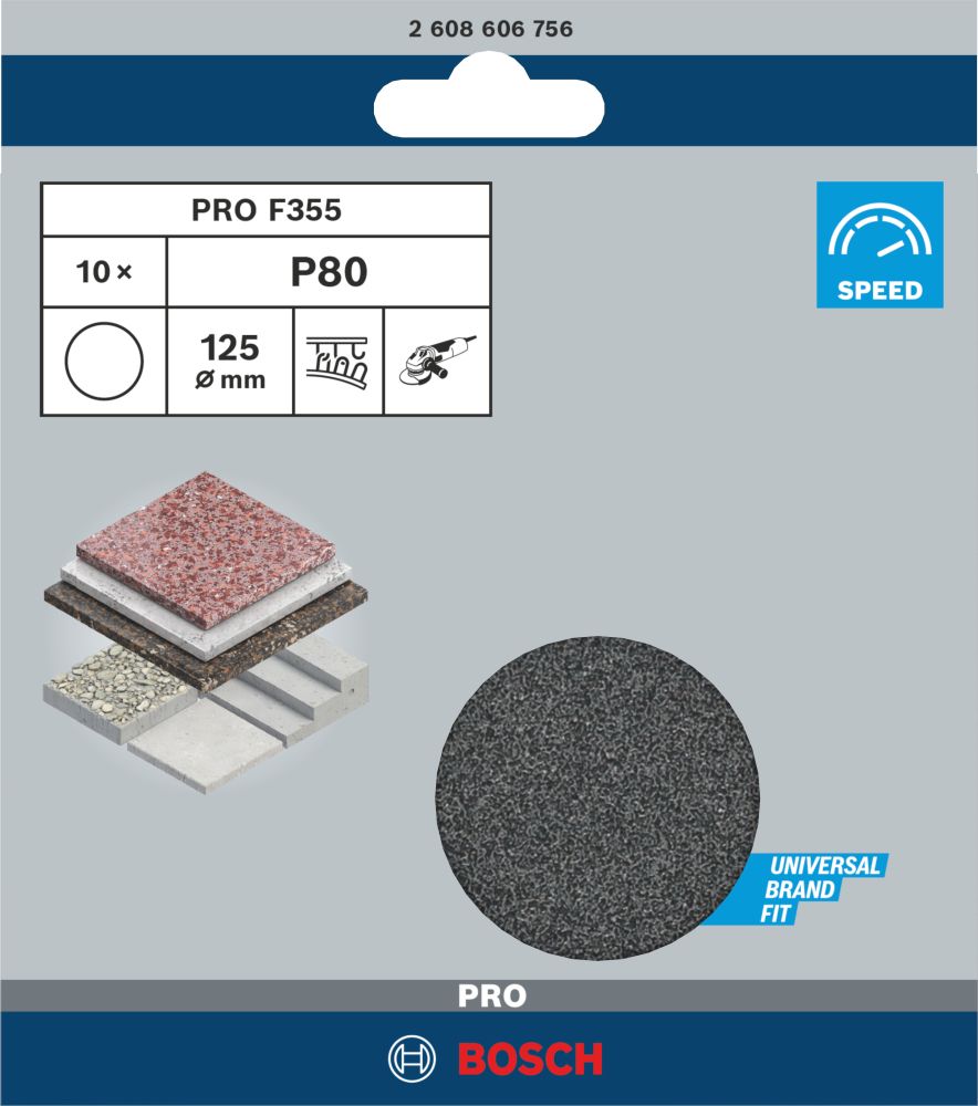 Bosch Schleifblatt Papier F355 für Winkelschleifer 10er-Pack Klett ø125mm Produktbild img2 L