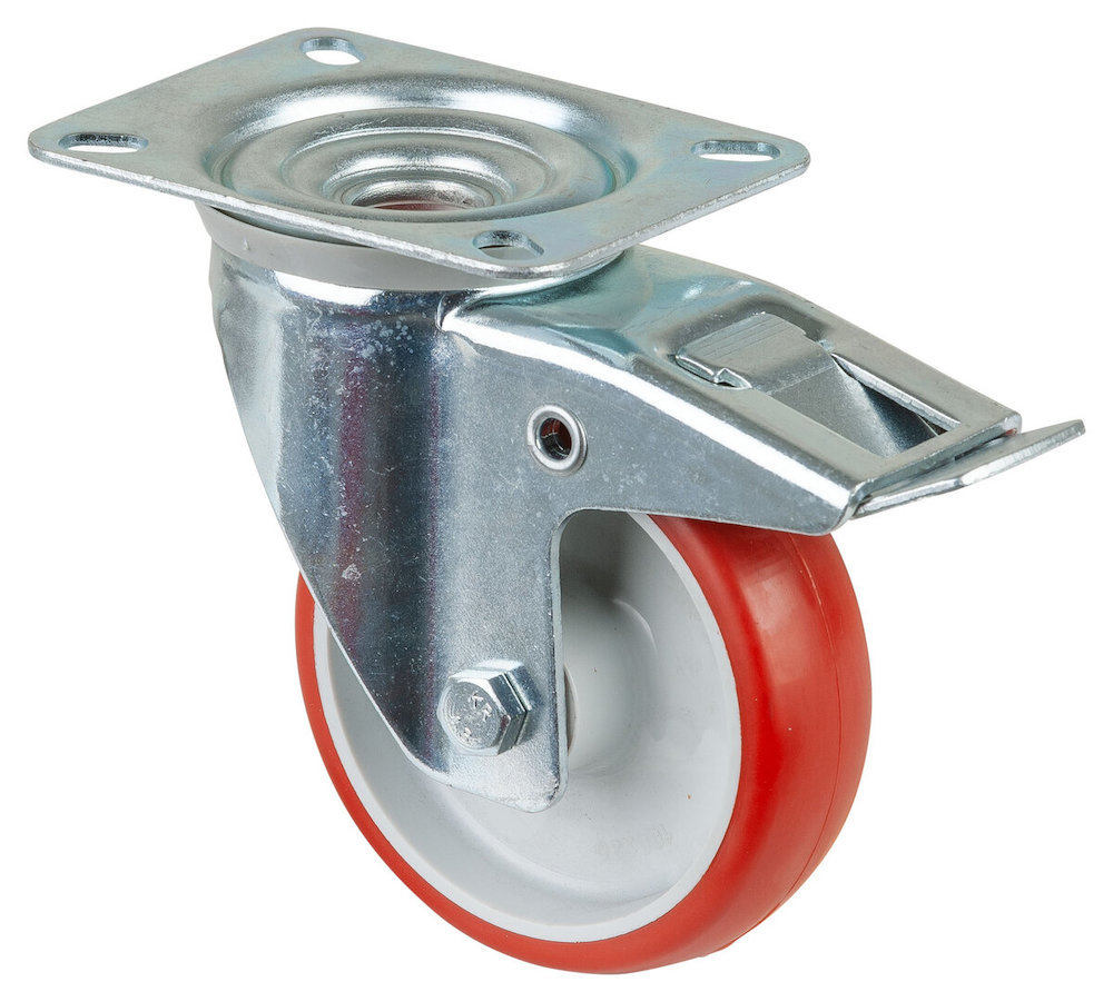 BS ROLLEN Transp.geräte-Lenkrolle, m.Totalfestst.,Rad Ø 100mm, L420, 125kg, stahl verzinkt Produktbild img1 L