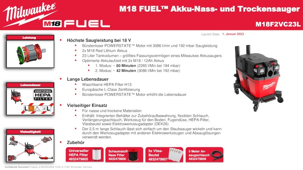 Milwaukee Akku-Nass-/Trockensauger M18 F2VC23L-0, solo Produktbild img2 L