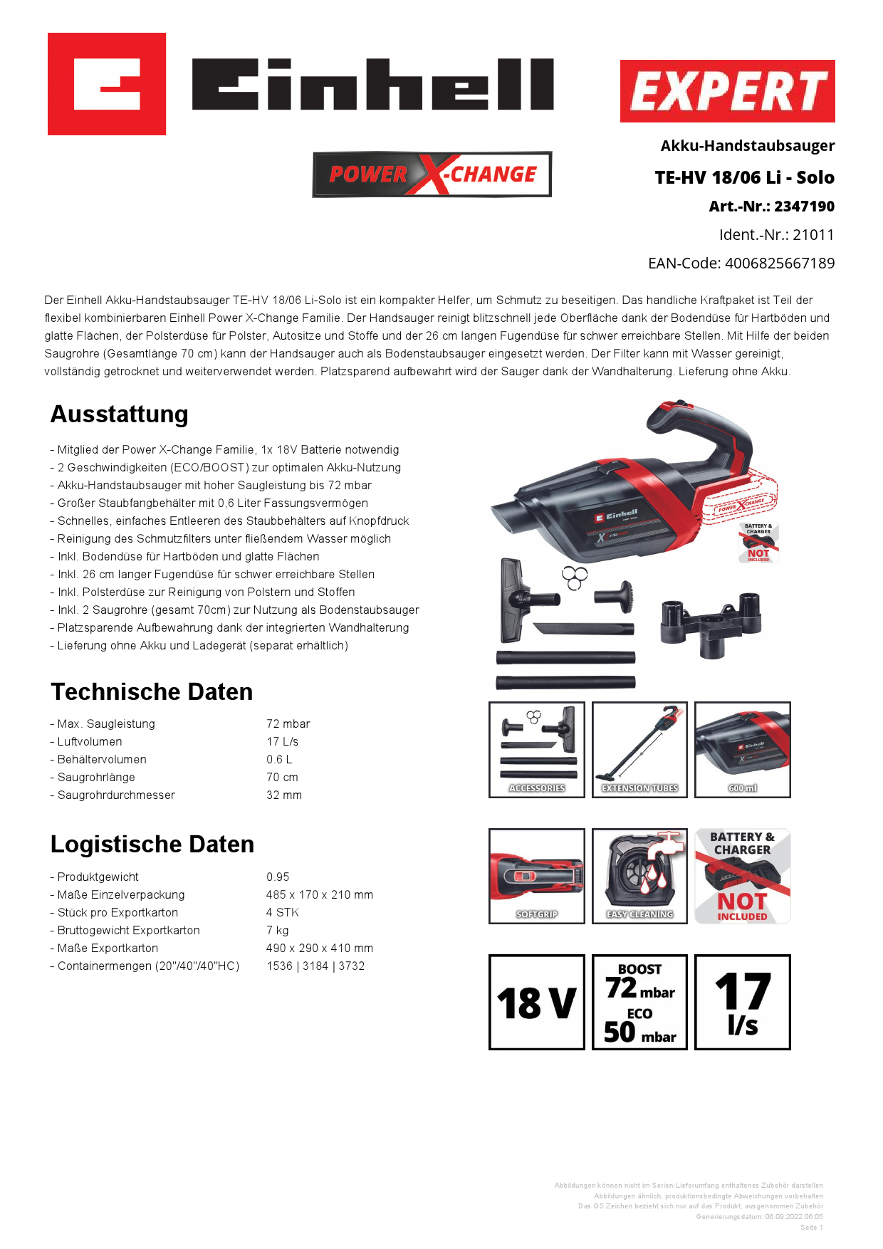 EINHELL Akku-Handstausauger TE-HV 18/06 i - Soo Produktbild img4 L