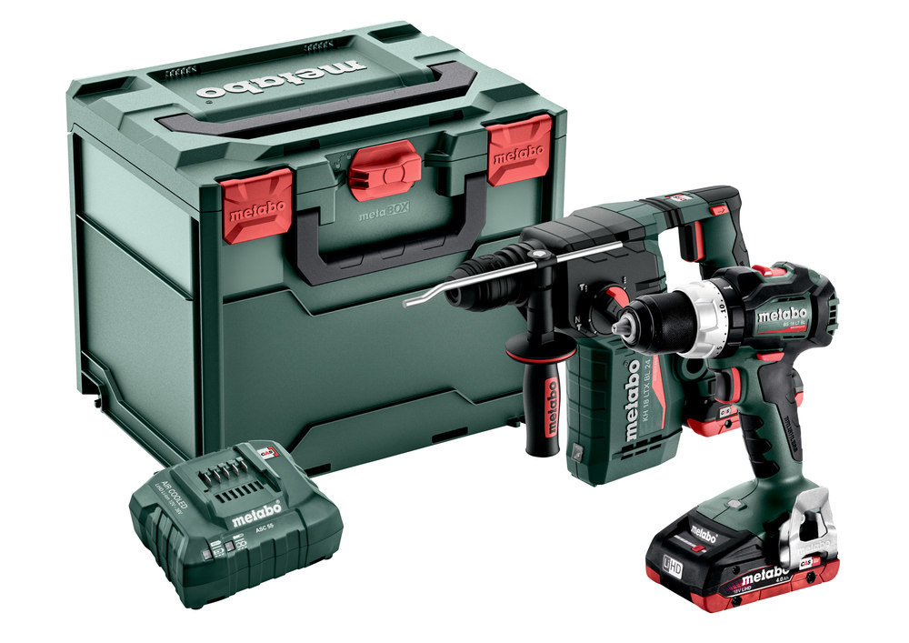 metabo Akku Set LiHD BS18LT BL + KH18 LTX BL24 2x18,0 V 4,0 Ah LiHD Ladegerät ASC 55 Produktbild img1 L