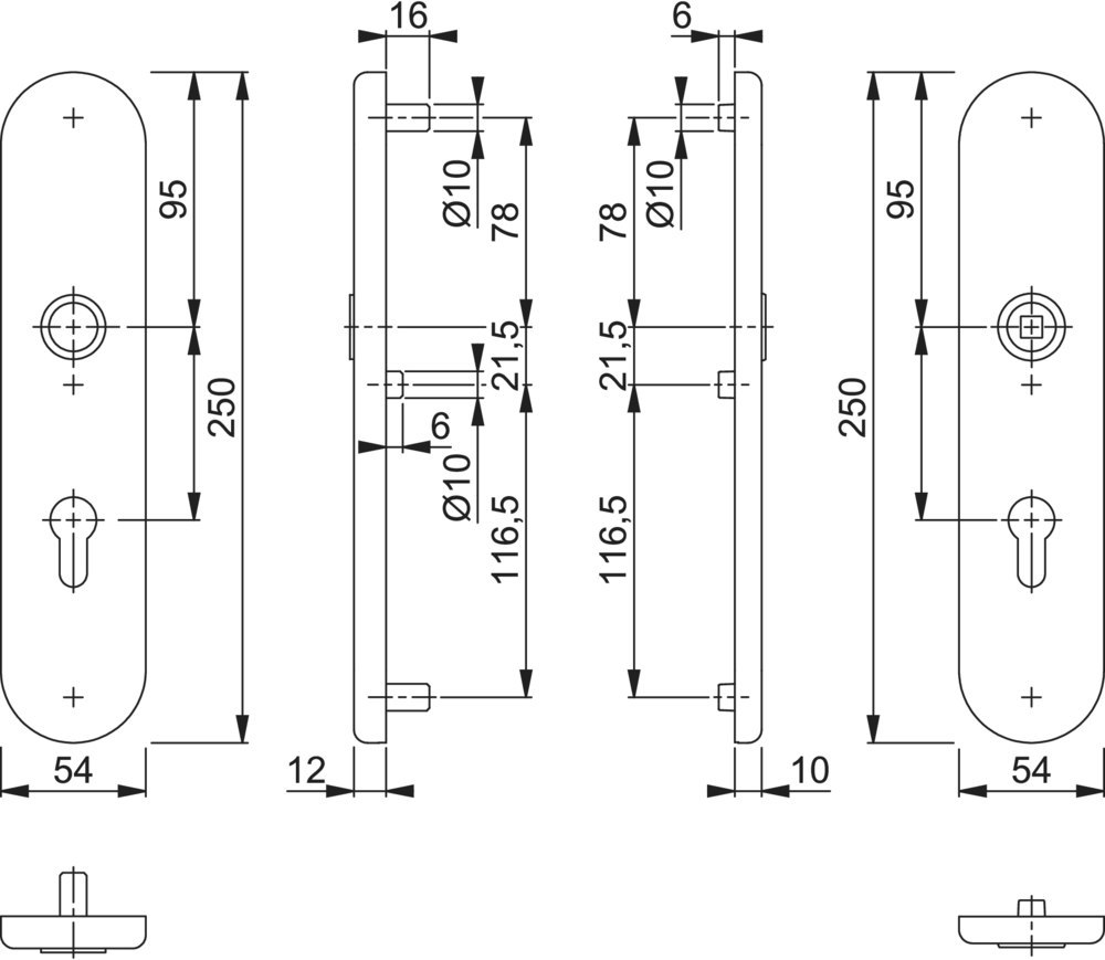 HOPPE Schutz-Langschild 3331/3310 ov.,ES1/PZ 92/10/8,F1,TS 67-77 Produktbild img2 L