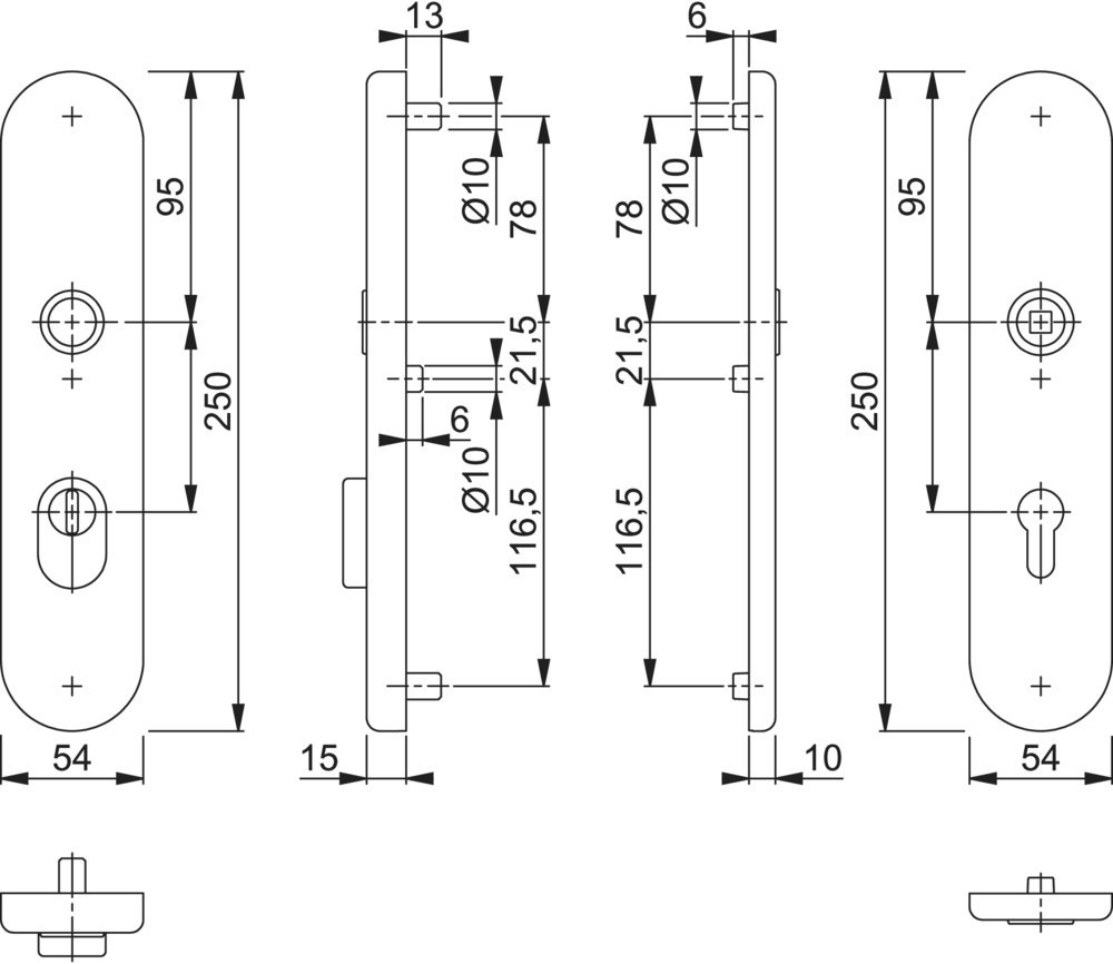 HOPPE Schutz-Langschild 3332ZA/3310 ov.,ES1,ZA/PZ 92/10/8,F1,TS 67-77 Produktbild img2 L