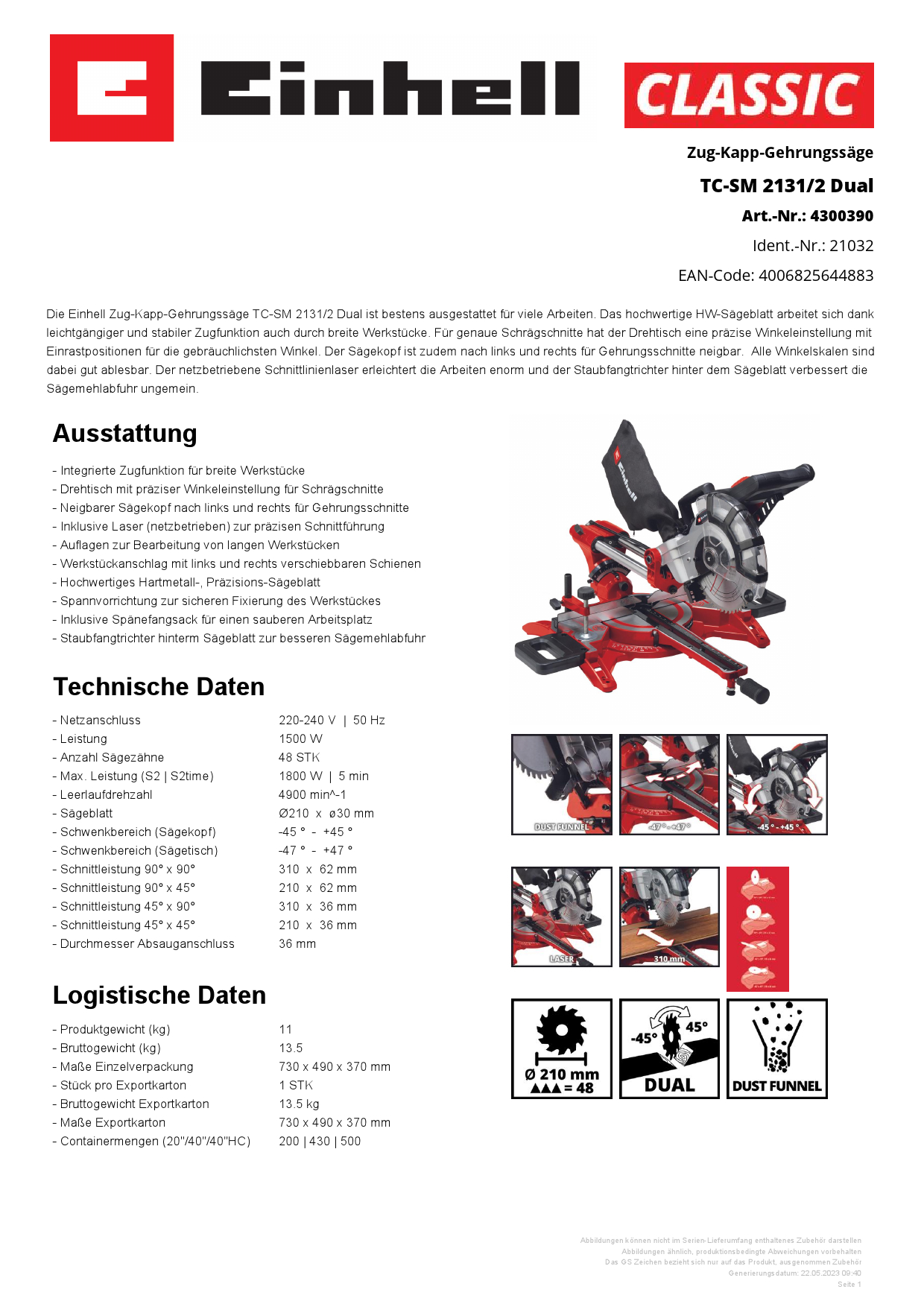 EINHELL Zug-Kapp-Gehrungssäge TC-SM 2131 /2 Dua Produktbild img3 L